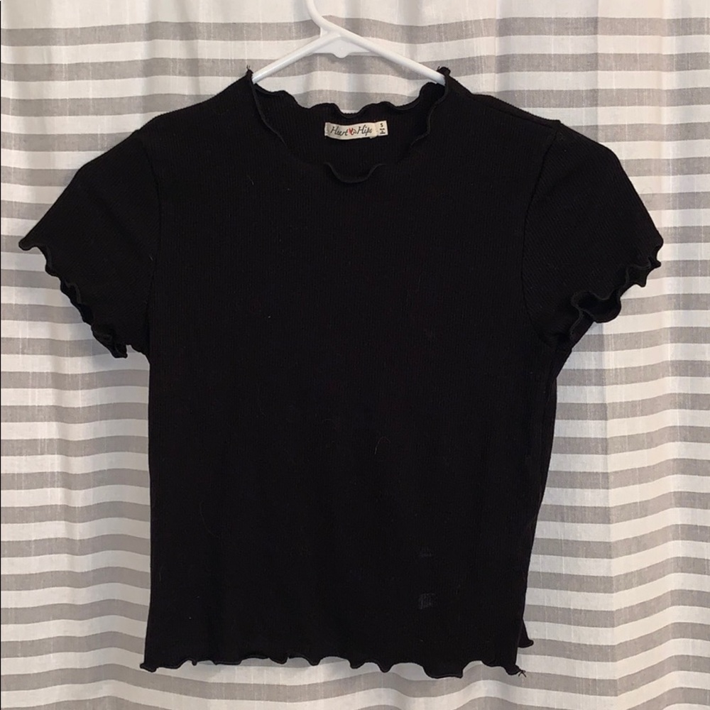 Ruffled Black Short Sleeve Crop Top (NEVER WORN)